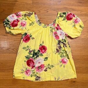 Matilda Jane Woman In Town Peasant Blouse Size Medium Floral Puff Sleeve Casual